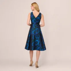 Adrianna Papell High Low Halter Floral Jacquard Dress With Ruffle Details In Blue Multi -Cheap Vesta Gleam Store AP1D105119 AA461 Regular Back