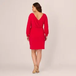 Adrianna Papell Plus Size Long Sleeve Draped Jersey Dress With Beaded Cuffs In Hot Ruby -Cheap Vesta Gleam Store AP1D105124 AU610 Plus Back