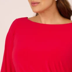 Adrianna Papell Plus Size Long Sleeve Draped Jersey Dress With Beaded Cuffs In Hot Ruby -Cheap Vesta Gleam Store AP1D105124 AU610 Plus Detail