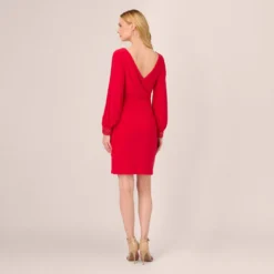 Adrianna Papell Long Sleeve Draped Jersey Dress With Beaded Cuffs In Hot Ruby -Cheap Vesta Gleam Store AP1D105124 AU610 Regular Back