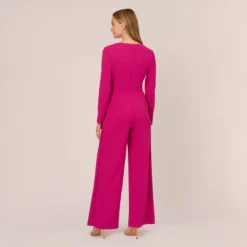Adrianna Papell Long Sleeve Crepe Jumpsuit With Tie Front In Hot Orchid -Cheap Vesta Gleam Store AP1D105130 BA670 Regular Back