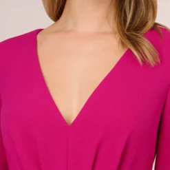 Adrianna Papell Long Sleeve Crepe Jumpsuit With Tie Front In Hot Orchid -Cheap Vesta Gleam Store AP1D105130 BA670 Regular Detail
