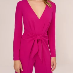 Adrianna Papell Long Sleeve Crepe Jumpsuit With Tie Front In Hot Orchid -Cheap Vesta Gleam Store AP1D105130 BA670 Regular Lifestyle