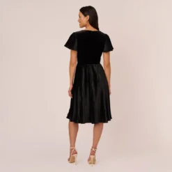Adrianna Papell Short Sleeve Velvet Pleated Midi Dress In Black -Cheap Vesta Gleam Store AP1D105134 AA002 Regular Back