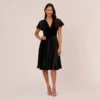 Adrianna Papell Short Sleeve Velvet Pleated Midi Dress In Black