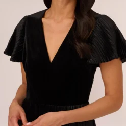 Adrianna Papell Short Sleeve Velvet Pleated Midi Dress In Black -Cheap Vesta Gleam Store AP1D105134 AA002 Regular Detail