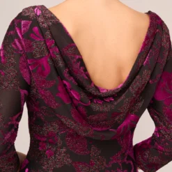 Adrianna Papell Metallic Burnout Velvet Dress With Shirred Details In Black Violet -Cheap Vesta Gleam Store AP1D105146 AD505 Regular Lifestyle