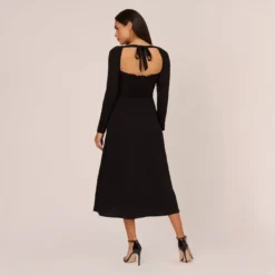 Adrianna Papell Long Sleeve Midi Dress With Tie-Back In Black -Cheap Vesta Gleam Store AP1D105153 AA002 Regular Back