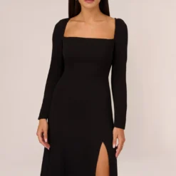 Adrianna Papell Long Sleeve Midi Dress With Tie-Back In Black -Cheap Vesta Gleam Store AP1D105153 AA002 Regular Detail