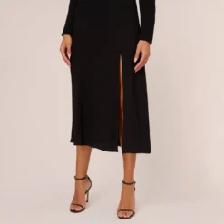 Adrianna Papell Long Sleeve Midi Dress With Tie-Back In Black -Cheap Vesta Gleam Store AP1D105153 AA002 Regular Lifestyle