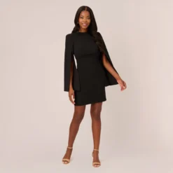 Adrianna Papell Crepe Mini Dress With Split Long Sleeves In Black -Cheap Vesta Gleam Store AP1D105157 AA002 Regular Front