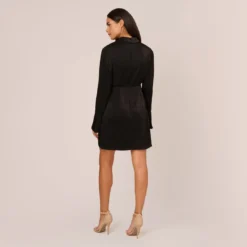 Adrianna Papell Satin Faux Wrap Dress With Long Sleeves In Black -Cheap Vesta Gleam Store AP1D105159 AA002 Regular Back
