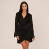 Adrianna Papell Satin Faux Wrap Dress With Long Sleeves In Black
