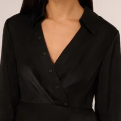 Adrianna Papell Satin Faux Wrap Dress With Long Sleeves In Black -Cheap Vesta Gleam Store AP1D105159 AA002 Regular Detail