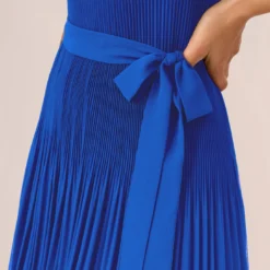 Adrianna Papell Pleated Sleeveless Chiffon Dress With Tie Waist In Dark Cobalt -Cheap Vesta Gleam Store AP1D105165 AT401 Regular Lifestyle