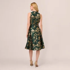 Adrianna Papell Metallic Jacquard High Low Dress With Ruffle Details In Hunter -Cheap Vesta Gleam Store AP1D105167 AE303 Regular Back