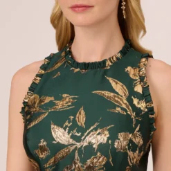 Adrianna Papell Metallic Jacquard High Low Dress With Ruffle Details In Hunter -Cheap Vesta Gleam Store AP1D105167 AE303 Regular Detail