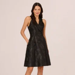 Adrianna Papell Jacquard Tuxedo Midi Dress With Surplice Neckline In Black -Cheap Vesta Gleam Store AP1D105178 AA002 Regular Front