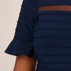 Adrianna Papell Pintuck Dress With Ruffle Short Sleeves In Midnight -Cheap Vesta Gleam Store AP1D105193 AB411 Regular Lifestyle