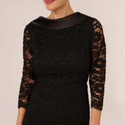 Adrianna Papell Roll Neck Lace Dress With Sheer Elbow Sleeves In Black -Cheap Vesta Gleam Store AP1D105195 AA002 Regular Detail