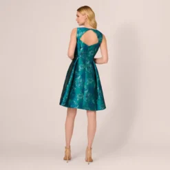 Adrianna Papell Floral Jacquard Sleeveless Midi Dress With Cutout Back In Teal Multi -Cheap Vesta Gleam Store AP1D105203 AH090 Regular Back
