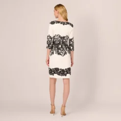 Adrianna Papell Scroll Lace Midi Dress With Three Quarter Sleeves In Ivory Black -Cheap Vesta Gleam Store AP1D105223 AA173 Regular Back