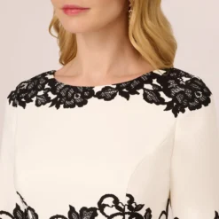 Adrianna Papell Scroll Lace Midi Dress With Three Quarter Sleeves In Ivory Black -Cheap Vesta Gleam Store AP1D105223 AA173 Regular Detail