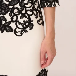 Adrianna Papell Scroll Lace Midi Dress With Three Quarter Sleeves In Ivory Black -Cheap Vesta Gleam Store AP1D105223 AA173 Regular Lifestyle