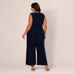 Adrianna Papell Plus Size Jersey Sleeveless Pintuck Jumpsuit With Wide Legs In Midnight -Cheap Vesta Gleam Store AP1D105225 AB411 Plus Back