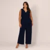 Adrianna Papell Plus Size Jersey Sleeveless Pintuck Jumpsuit With Wide Legs In Midnight