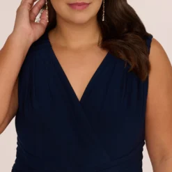 Adrianna Papell Plus Size Jersey Sleeveless Pintuck Jumpsuit With Wide Legs In Midnight -Cheap Vesta Gleam Store AP1D105225 AB411 Plus Detail
