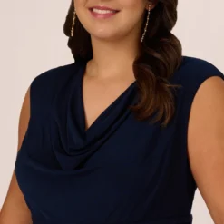 Adrianna Papell Plus Size Cowl Neck Jersey Dress With Banded Skirt In Midnight -Cheap Vesta Gleam Store AP1D105227 AB411 Plus Detail