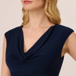 Adrianna Papell Cowl Neck Jersey Dress With Banded Skirt In Midnight -Cheap Vesta Gleam Store AP1D105227 AB411 Regular Detail