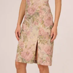 Adrianna Papell Sleeveless Floral Matelasse Sheath Dress With Pleated Details In Rose Multi -Cheap Vesta Gleam Store AP1D105243 AE590 Regular Lifestyle