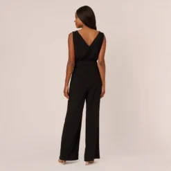 Adrianna Papell Sleeveless Smocked Jumpsuit With V-Neckline In Black -Cheap Vesta Gleam Store AP1D105285 AA002 Regular Back
