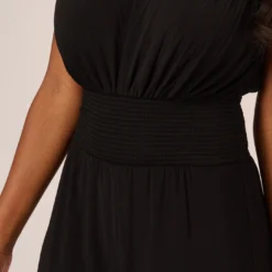 Adrianna Papell Sleeveless Smocked Jumpsuit With V-Neckline In Black -Cheap Vesta Gleam Store AP1D105285 AA002 Regular Lifestyle