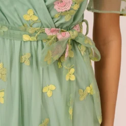 Adrianna Papell Floral Embroidered Maxi Dress With Sheer Flutter Sleeves In Sage Multi -Cheap Vesta Gleam Store AP1D105325 AA359 Regular Detail