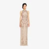 Adrianna Papell Mock Neck Beaded Column Dress With T-Back In Biscotti