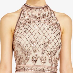 Adrianna Papell Mock Neck Beaded Column Dress With T-Back In Biscotti -Cheap Vesta Gleam Store AP1E201469 AG273 Regular Detail