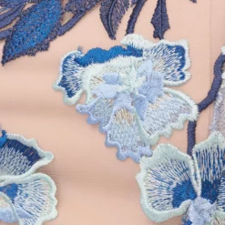 Adrianna Papell Short Sleeve Floral Embroidered Gown With Ribbon Tie Waist In Midnight Multi Nude -Cheap Vesta Gleam Store AP1E201621 BV980 Regular Alternate