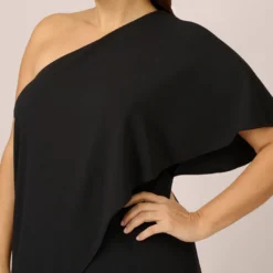 Adrianna Papell Plus Size Flutter One Shoulder Jumpsuit In Black -Cheap Vesta Gleam Store AP1E201788 AA002 Plus Detail