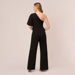 Adrianna Papell Flutter One Shoulder Jumpsuit In Black -Cheap Vesta Gleam Store AP1E201788 AA002 Regular Back