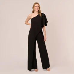 Adrianna Papell Flutter One Shoulder Jumpsuit In Black