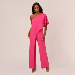 Adrianna Papell Flutter One Shoulder Jumpsuit In Watermelon Bliss