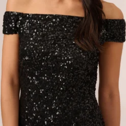 Adrianna Papell Off The Shoulder Sequin Beaded Gown In Black -Cheap Vesta Gleam Store AP1E201971 AA002 Regular Detail
