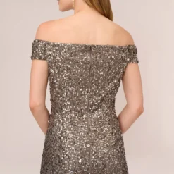 Adrianna Papell Off The Shoulder Sequin Beaded Gown In Lead -Cheap Vesta Gleam Store AP1E201971 AB241 Regular Lifestyle