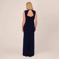 Adrianna Papell Plus Size Draped Jersey Gown With Open Back In Midnight -Cheap Vesta Gleam Store AP1E202255 AB411 Plus Back