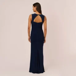 Adrianna Papell Draped Jersey Gown With Open Back In Midnight -Cheap Vesta Gleam Store AP1E202255 AB411 Regular Back