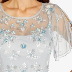 Adrianna Papell Floral Sequin Boho Gown With Lace Up Flutter Short Sleeves In Glacier -Cheap Vesta Gleam Store AP1E202943 AF482 Regular Detail