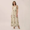 Adrianna Papell Sheer Short Sleeve Lace Gown With Rose Embroidery In Mink Multi